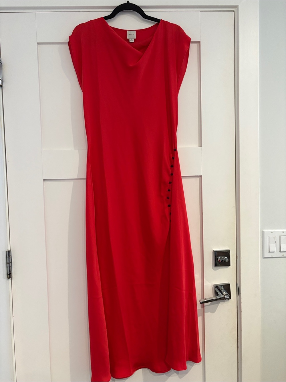 Maeve Red Cap-Sleeve Maxi Dress with Side Button Detail